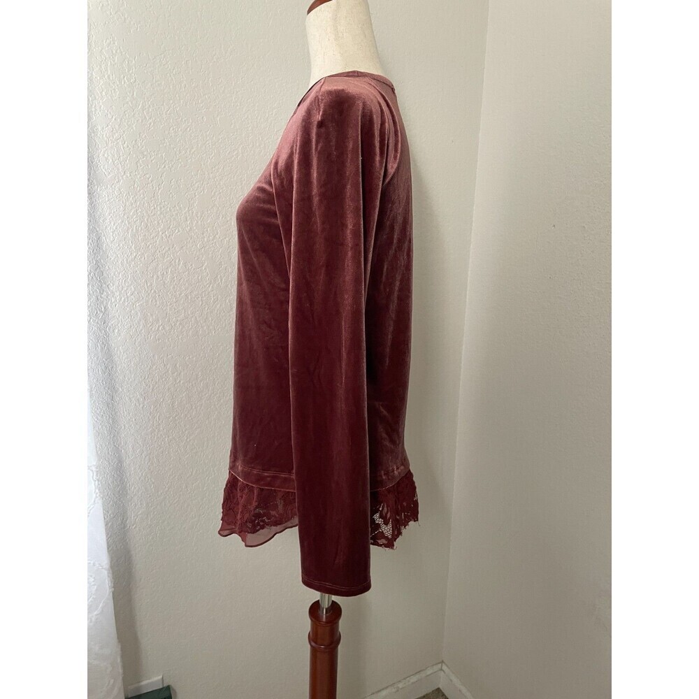 Sundance Womens Velvet Lace Trim Long Sleeve Top Size Small Burgundy Wine Boho - Picture 4 of 7
